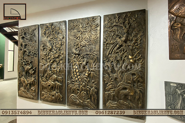 Phù điêu tứ quý tùng cúc trúc mai trang trí